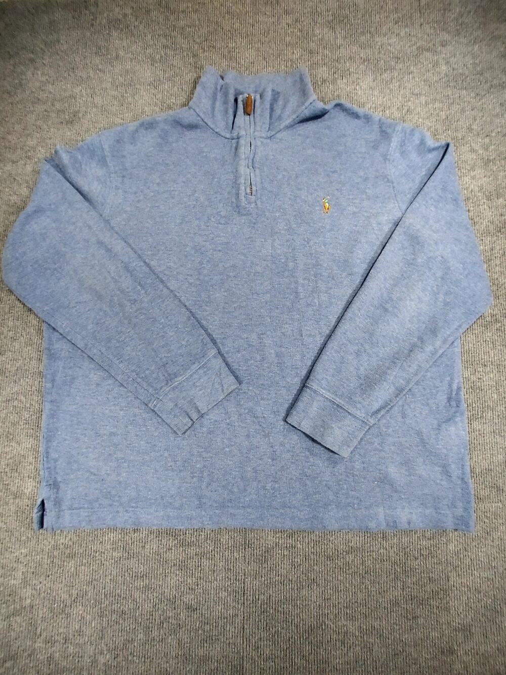 Polo Ralph Lauren Estate Rib Quarter Zip Pullover Light Blue Heather Mens XLarge
